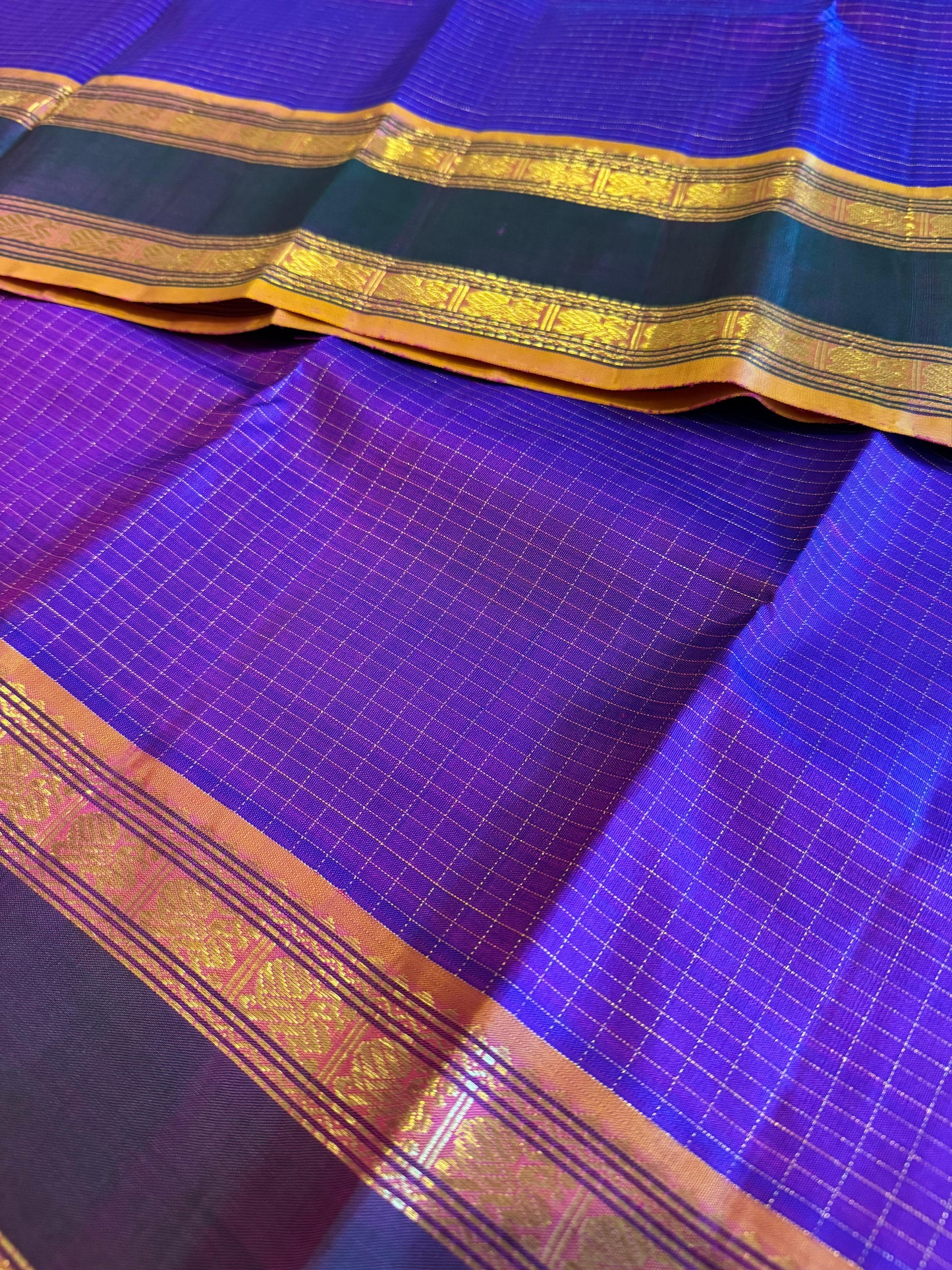 Purple and Peach(Mustard) - Kanjivaram Silk Saree