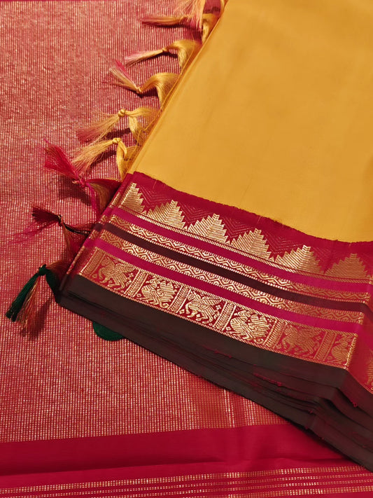 Yellow and red korvai -Kanjivaram Silk Saree