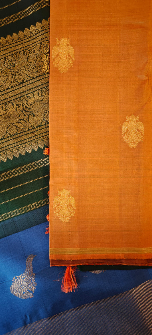 Rust orange double pallu kanjivaram silk saree