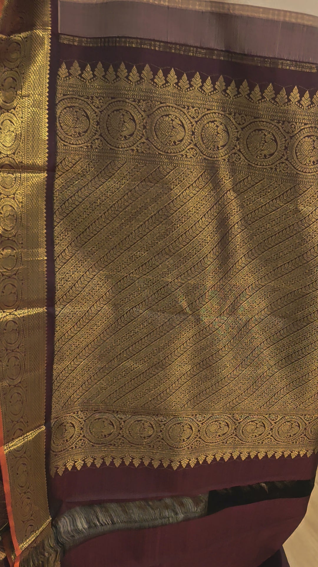 Cream with coffee brown kanjivaram silk saree