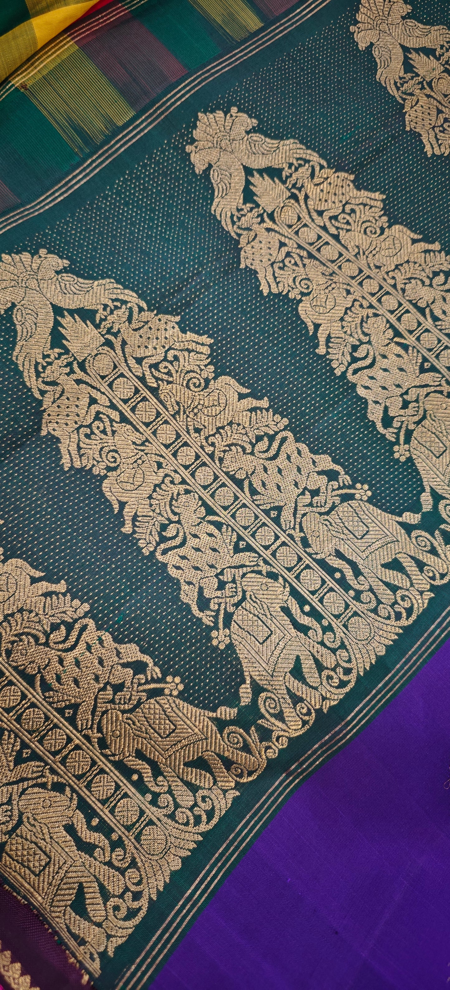Cream and Brown Kanjivaram silk saree with 4 pallu