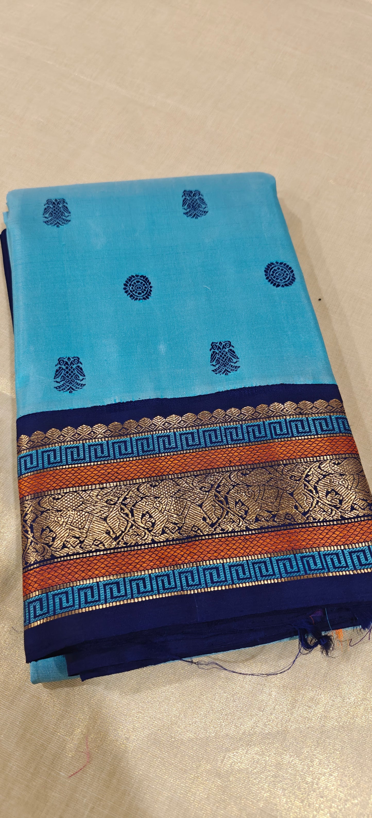 Light Blue with  Navy Blue Kanjivaram silk saree