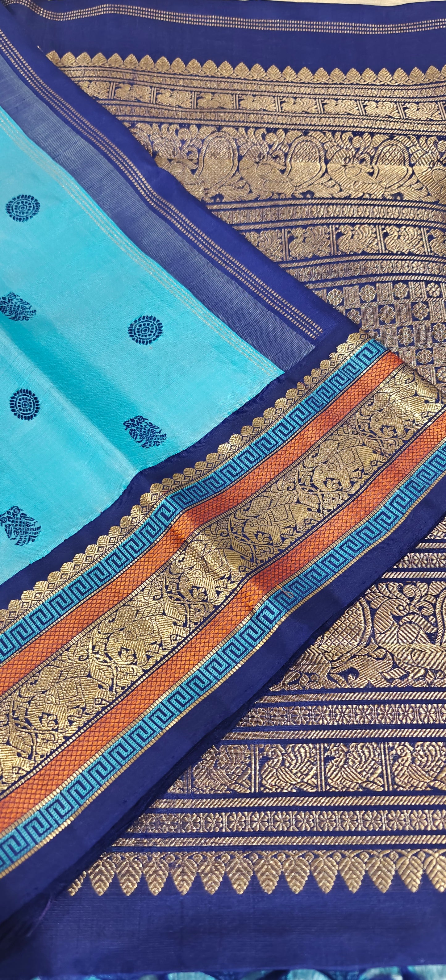Light Blue with  Navy Blue Kanjivaram silk saree