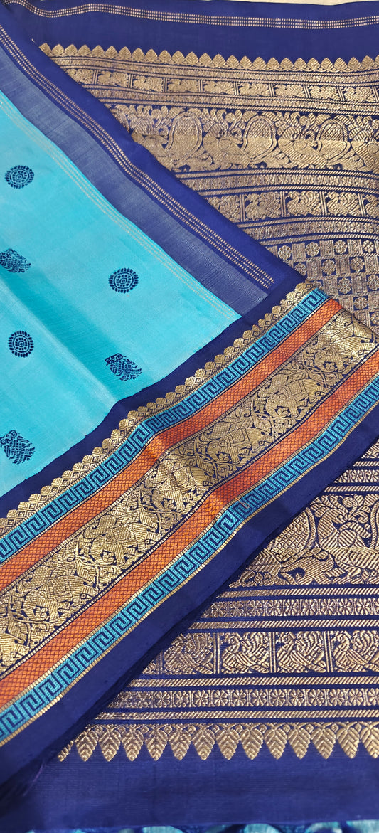 Light Blue with  Navy Blue Kanjivaram silk saree
