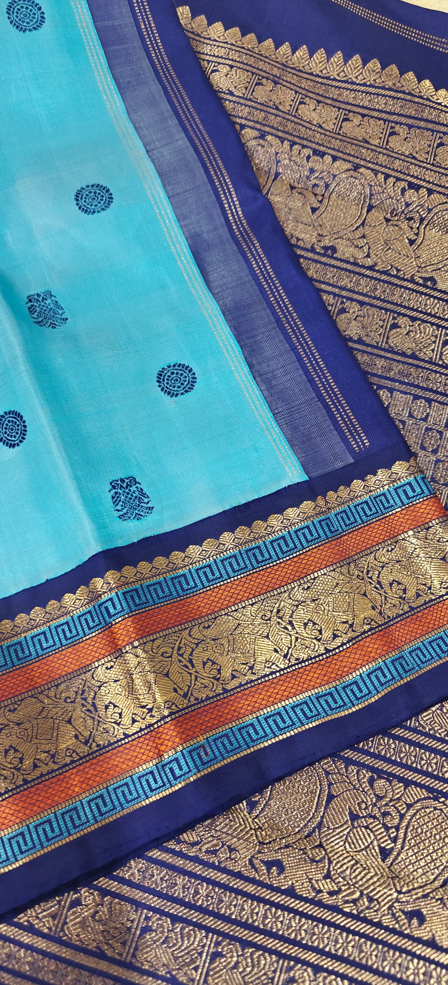 Light Blue with  Navy Blue Kanjivaram silk saree