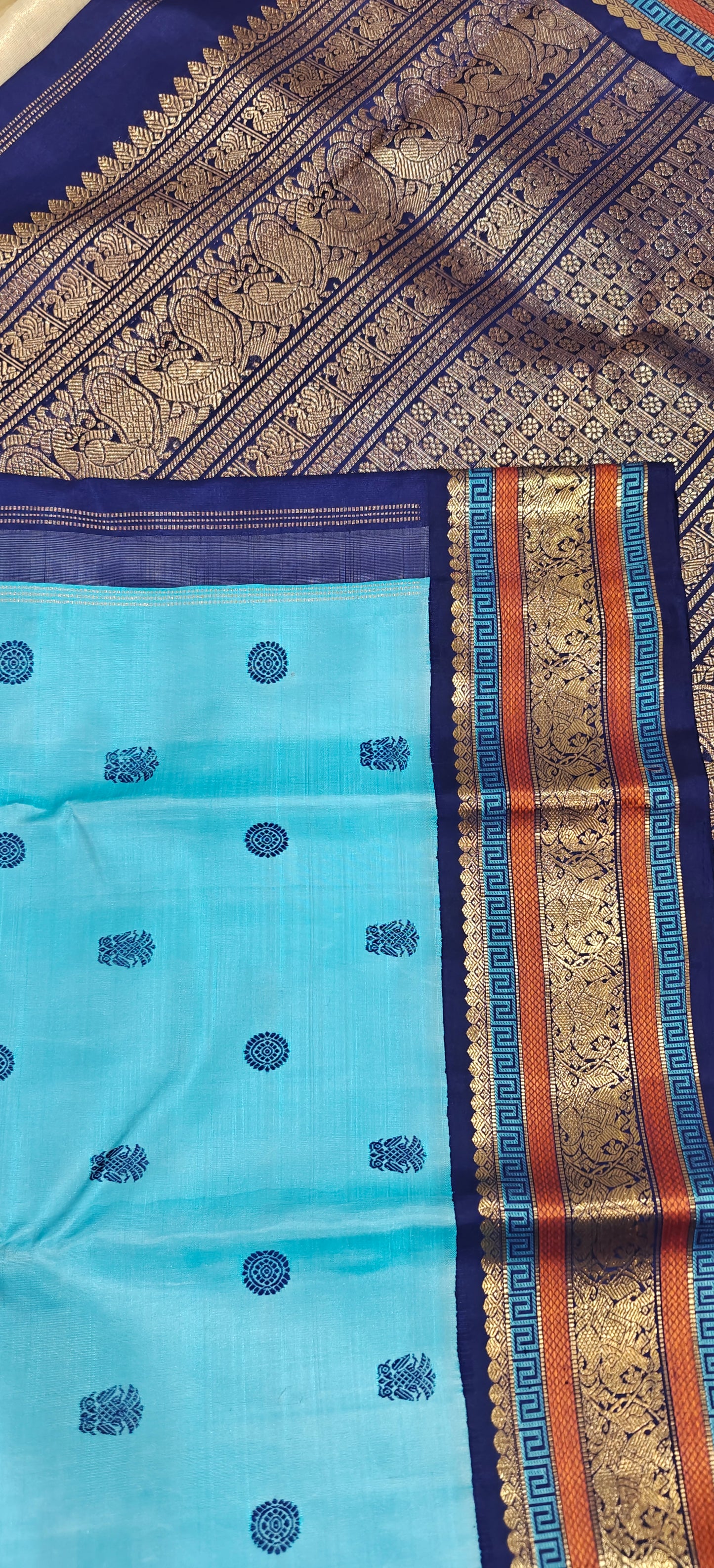 Light Blue with  Navy Blue Kanjivaram silk saree