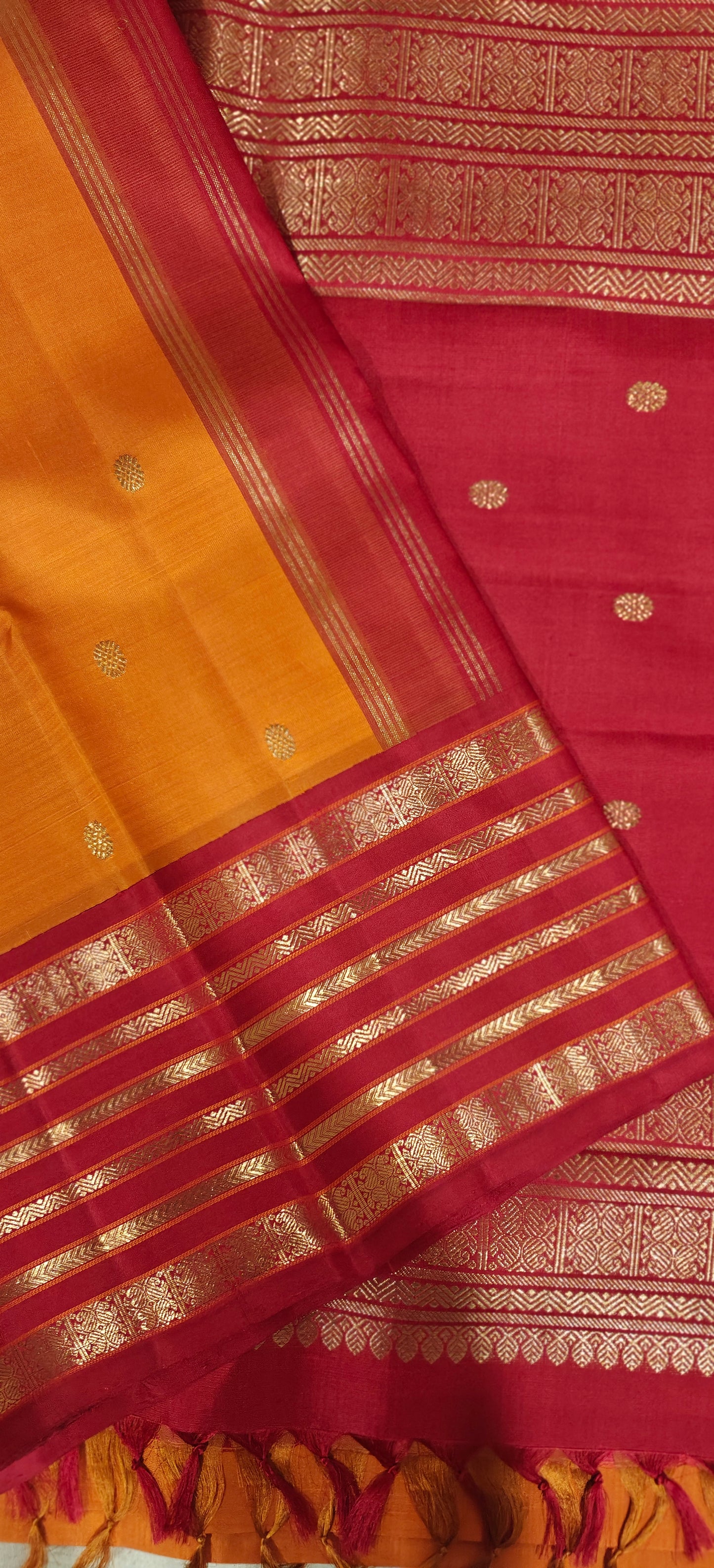 Orange and Red kanjivaram silk sari