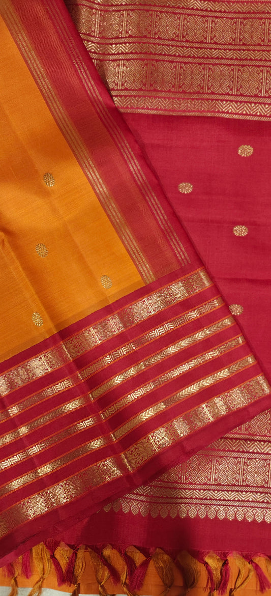 Orange and Red kanjivaram silk sari