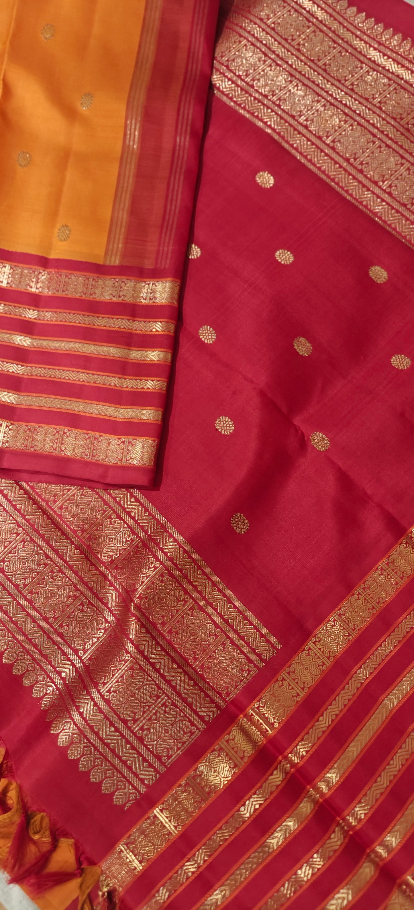 Orange and Red kanjivaram silk sari