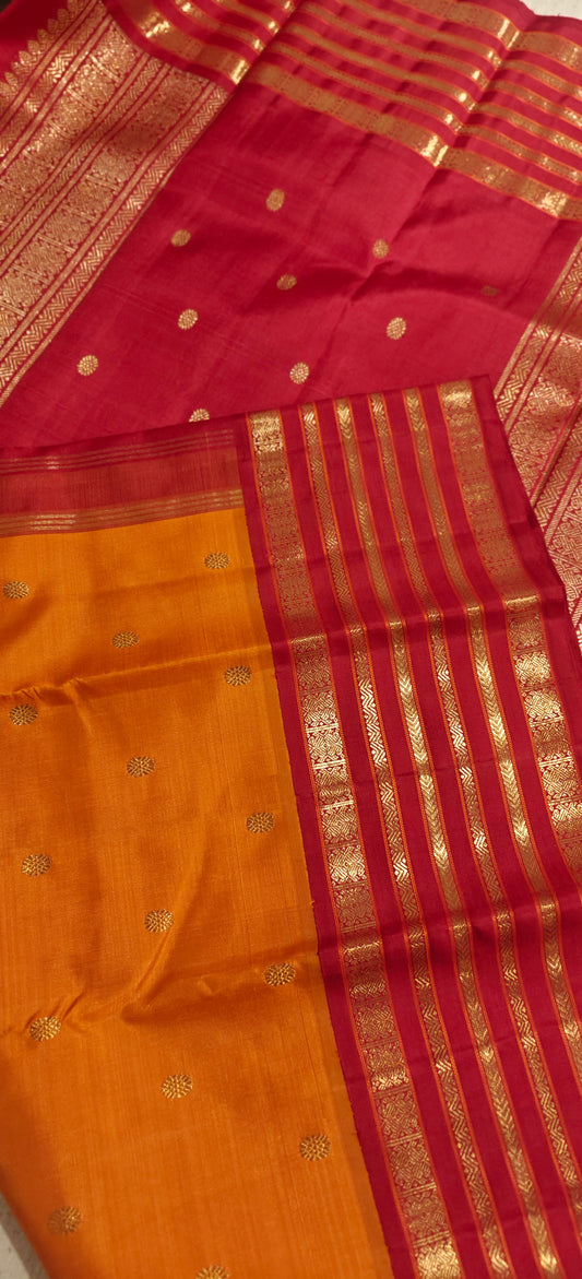 Orange and Red kanjivaram silk sari