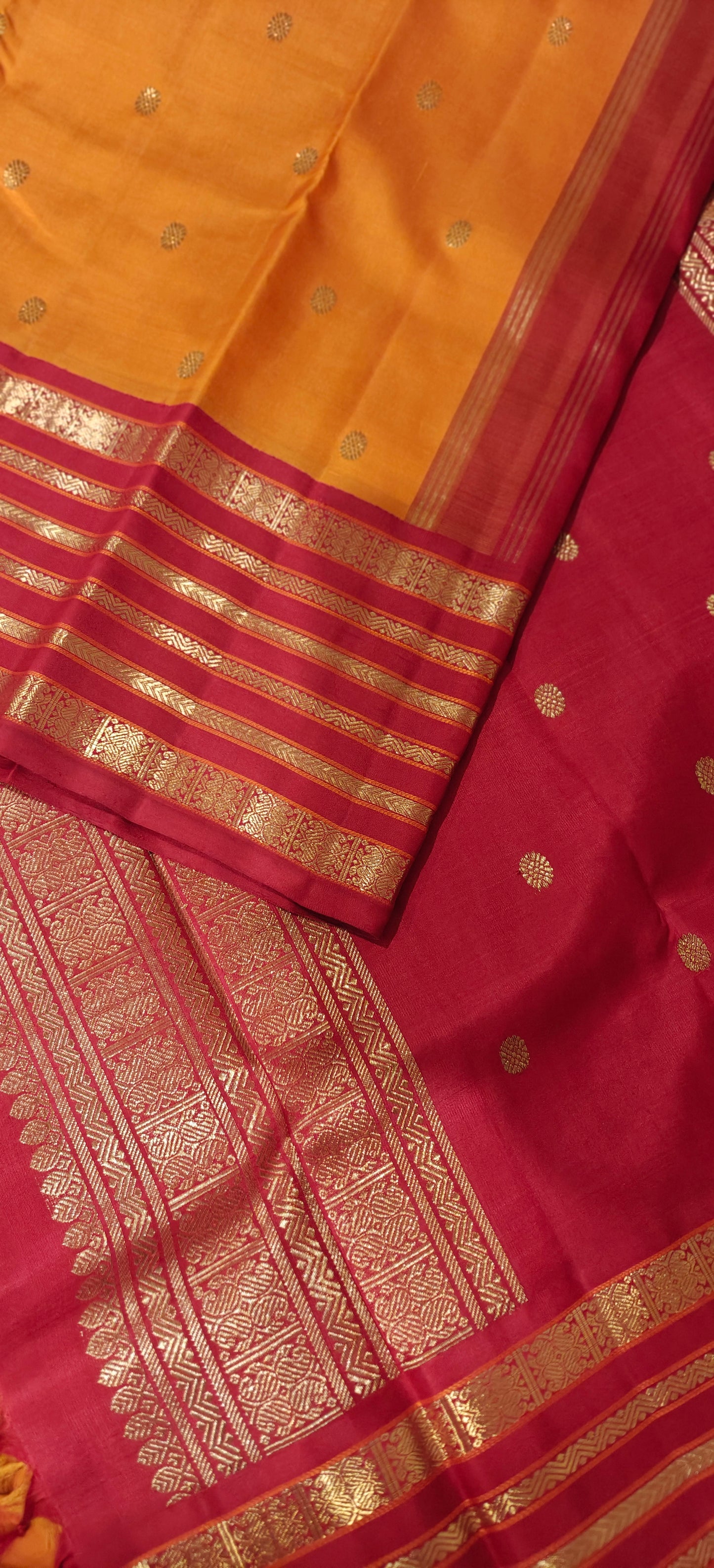 Orange and Red kanjivaram silk sari