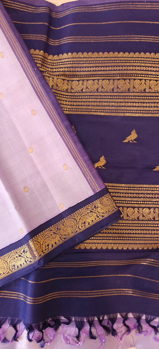 Lavender with Dark Blue Kanjivaram silk saree | 3g zari