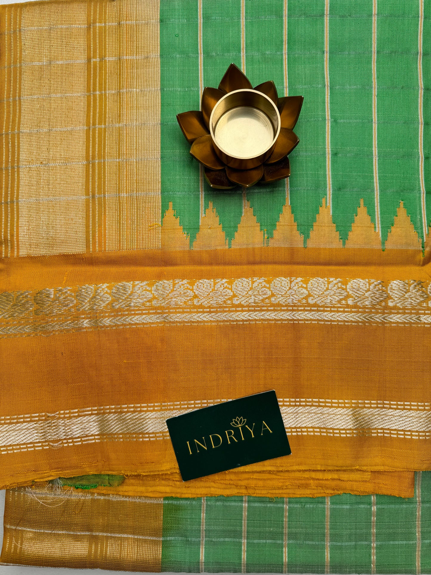 Green and yellow Gadwal Silk Saree