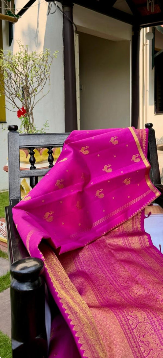 Pre Order-Golden Peacock  borderless-Kanjivaram Silk Sari