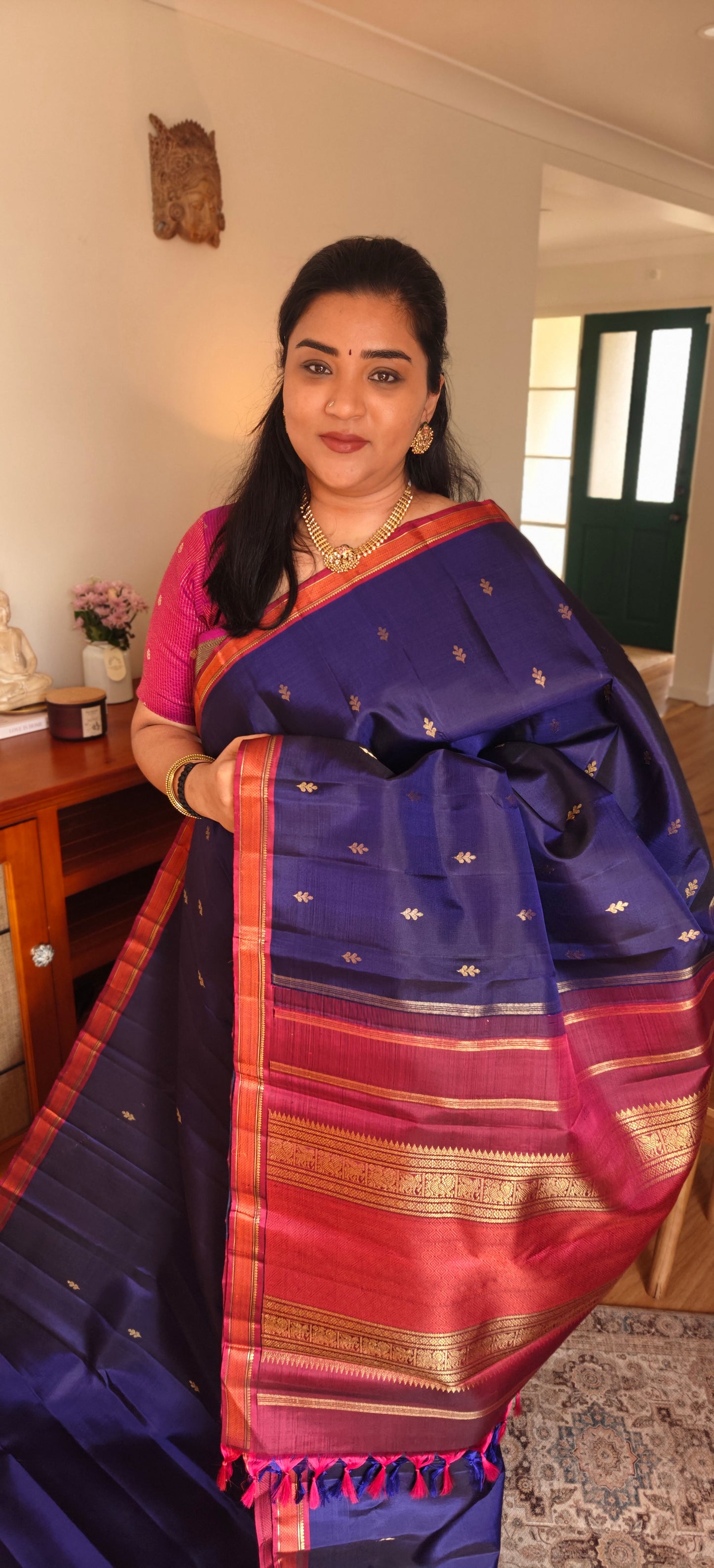 Blue and Maroon Kanjivaram silk saree