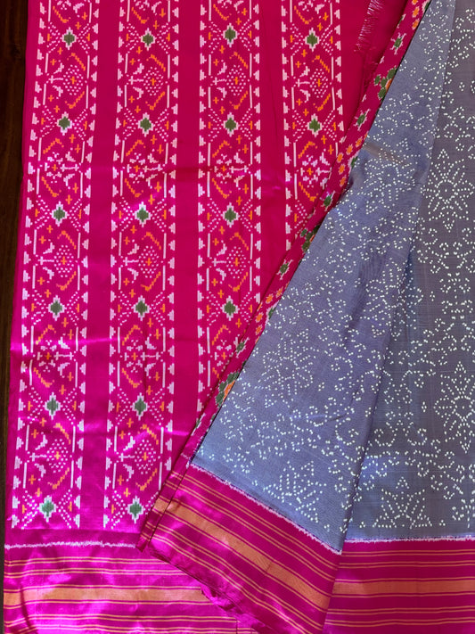 Lavender and Pink Ikkat Silk Saree