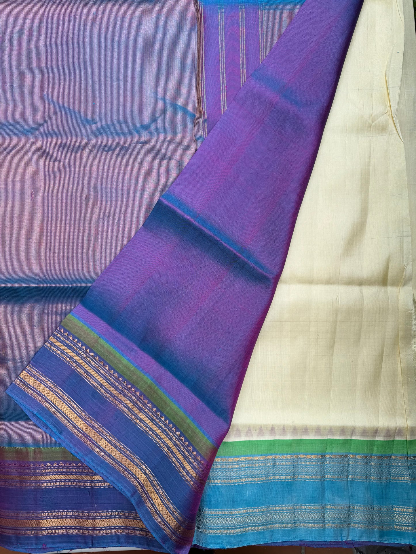 White and Violet Silk Gadwal saree