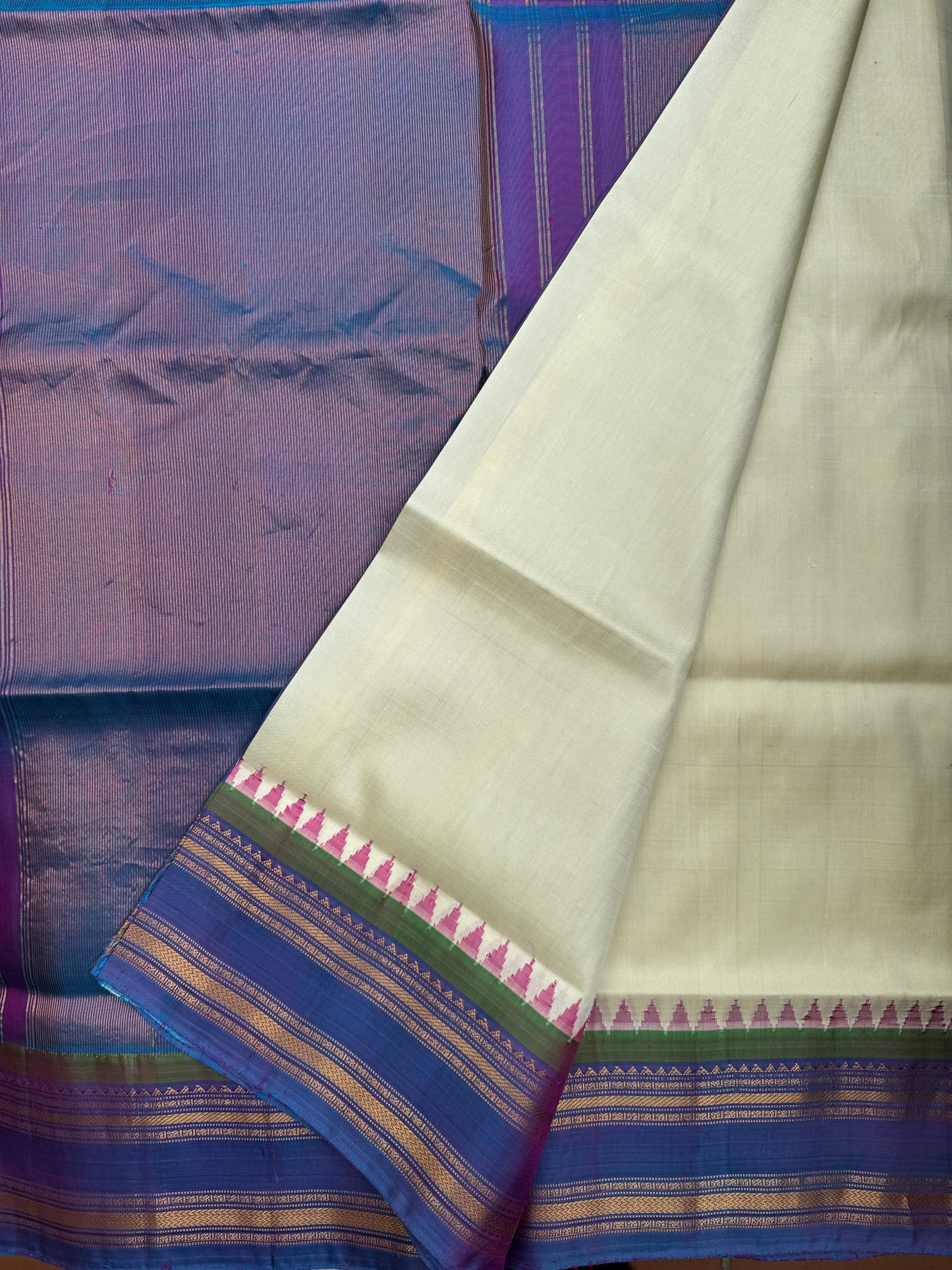 White and Violet Silk Gadwal saree