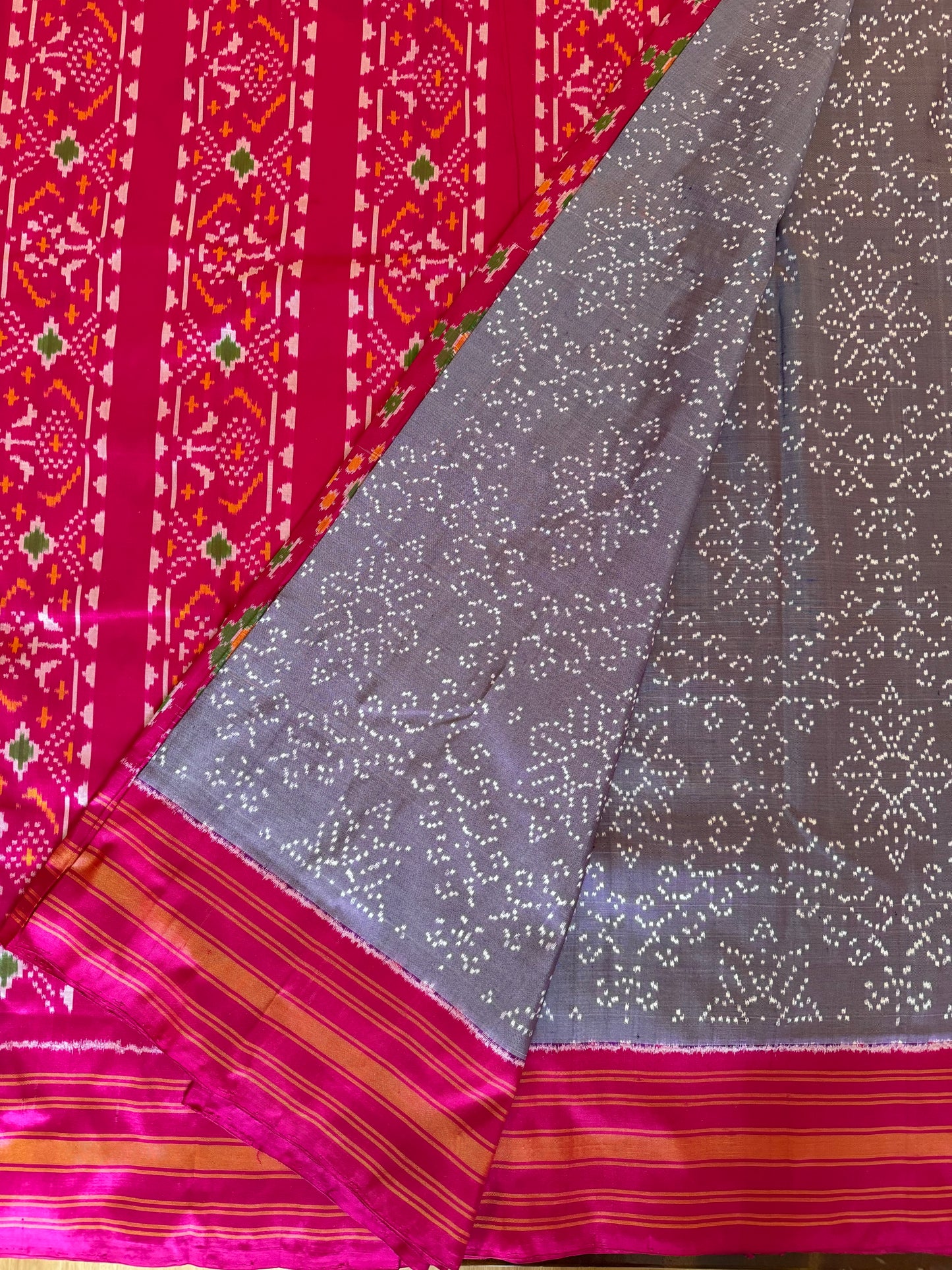 Lavender and Pink Ikkat Silk Saree