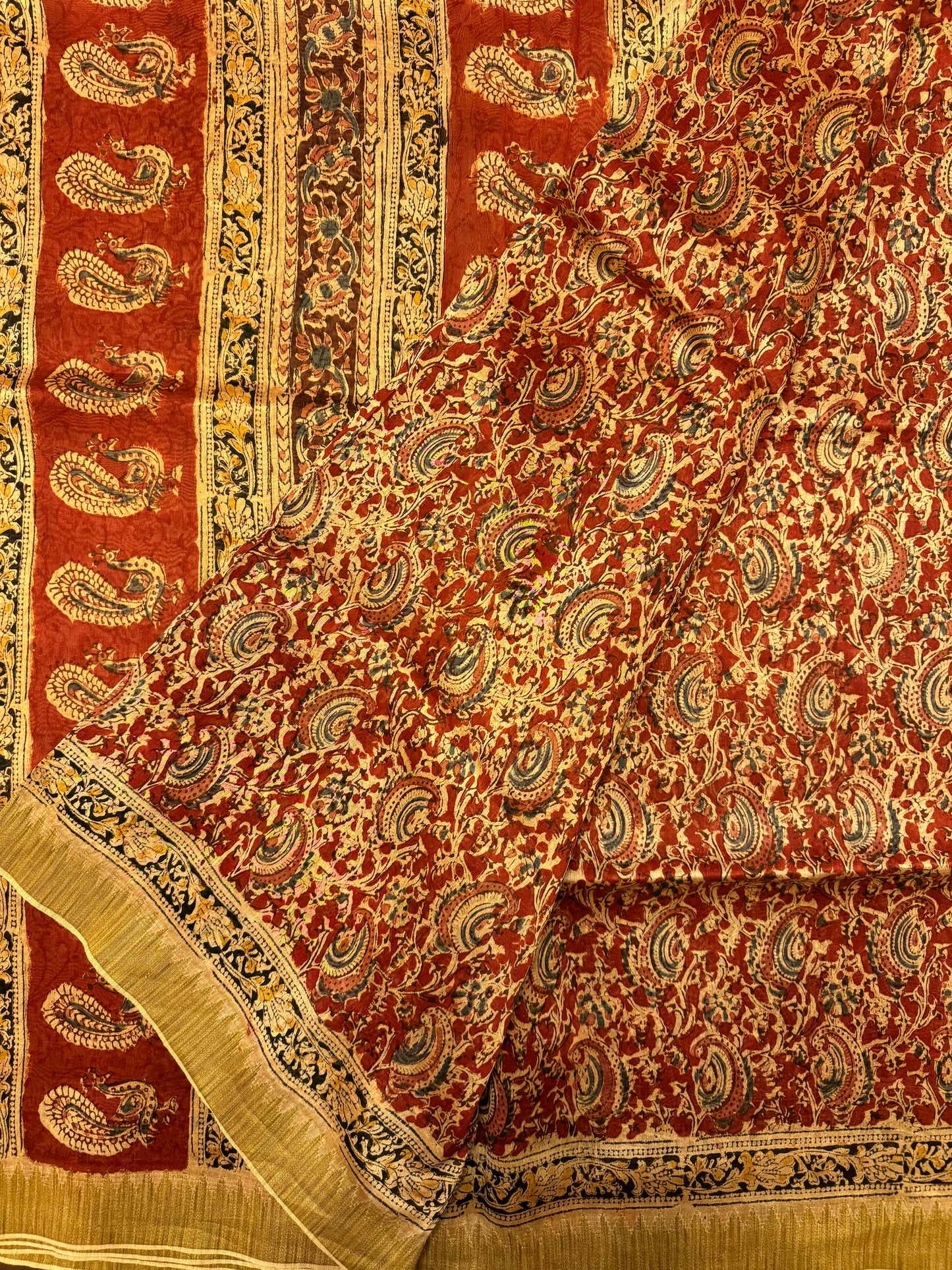 Red Chanderi -Kalamkari Saree