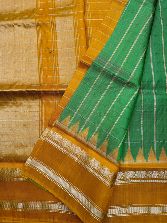 Green and yellow Gadwal Silk Saree