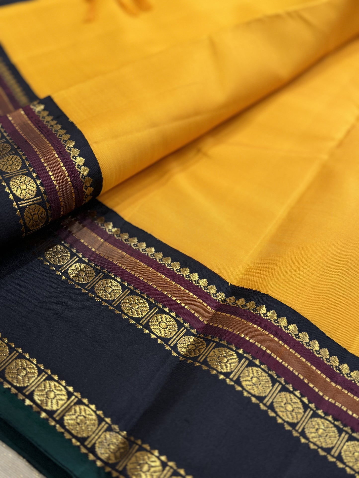 Yellow with black-Kanjivaram Silk Saree