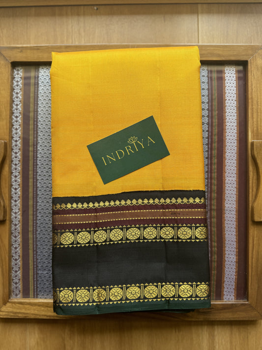 Yellow with black-Kanjivaram Silk Saree