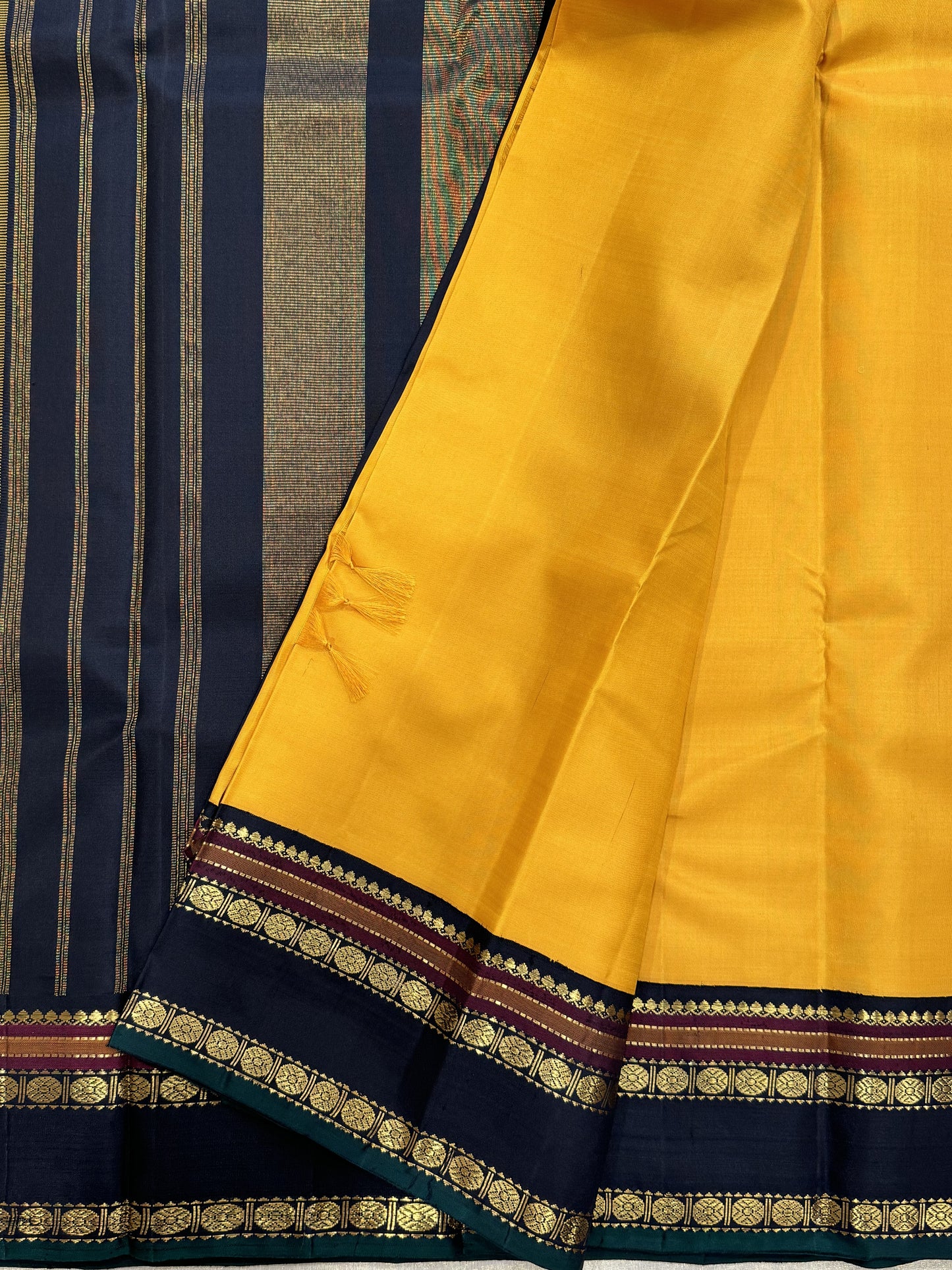 Yellow with black-Kanjivaram Silk Saree