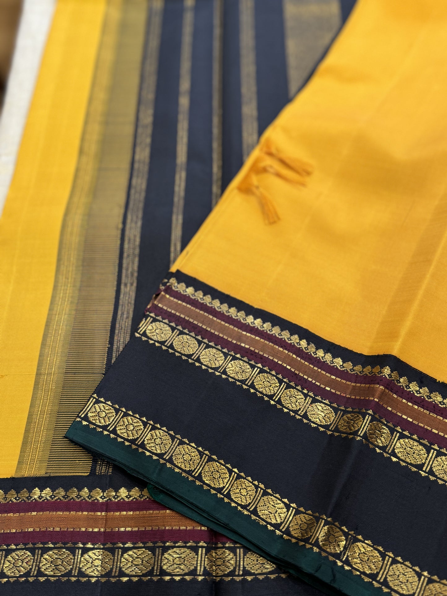 Yellow with black-Kanjivaram Silk Saree