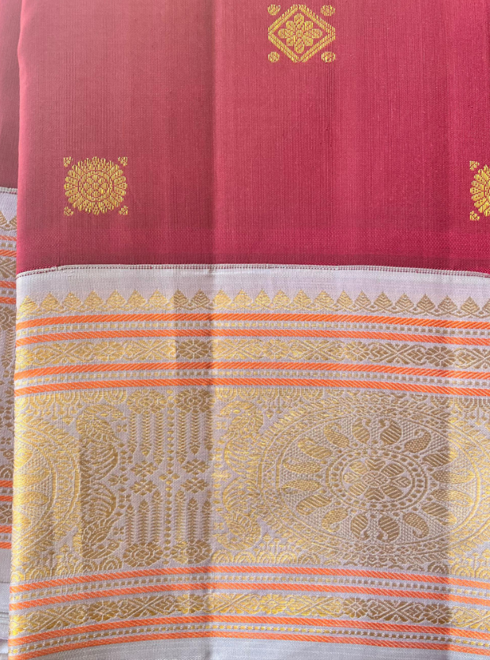 Berry Pink and Lilac Grey-Kanjivaram Silk Saree