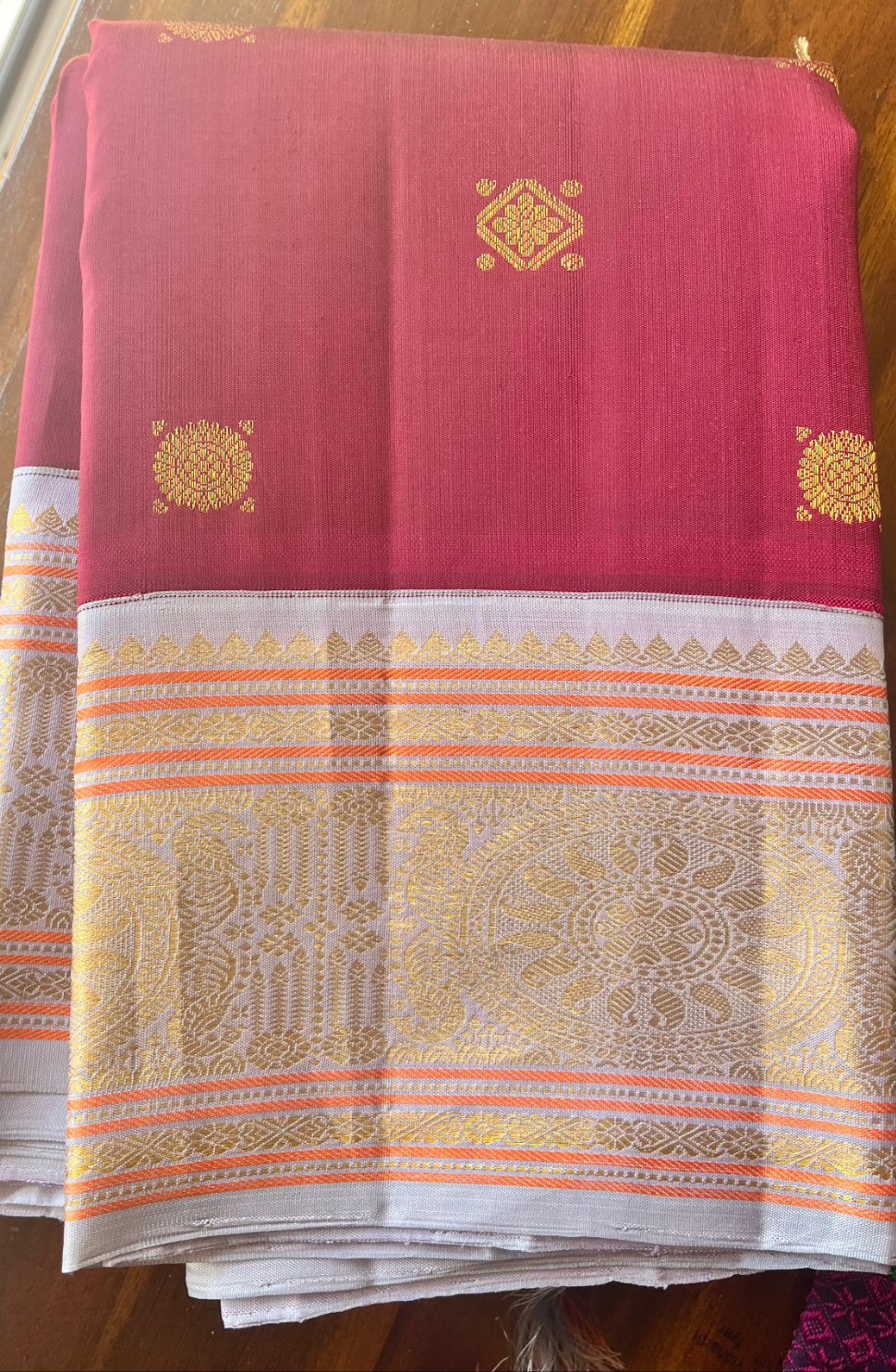Berry Pink and Lilac Grey-Kanjivaram Silk Saree