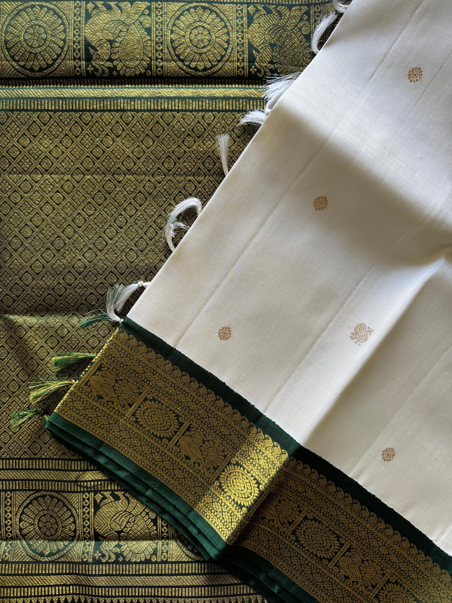 Cream and White -Korvai Kanjivaram Silk Sari