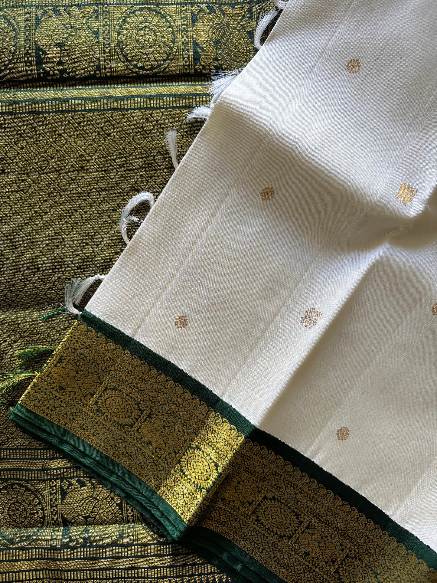 Cream and White -Korvai Kanjivaram Silk Sari