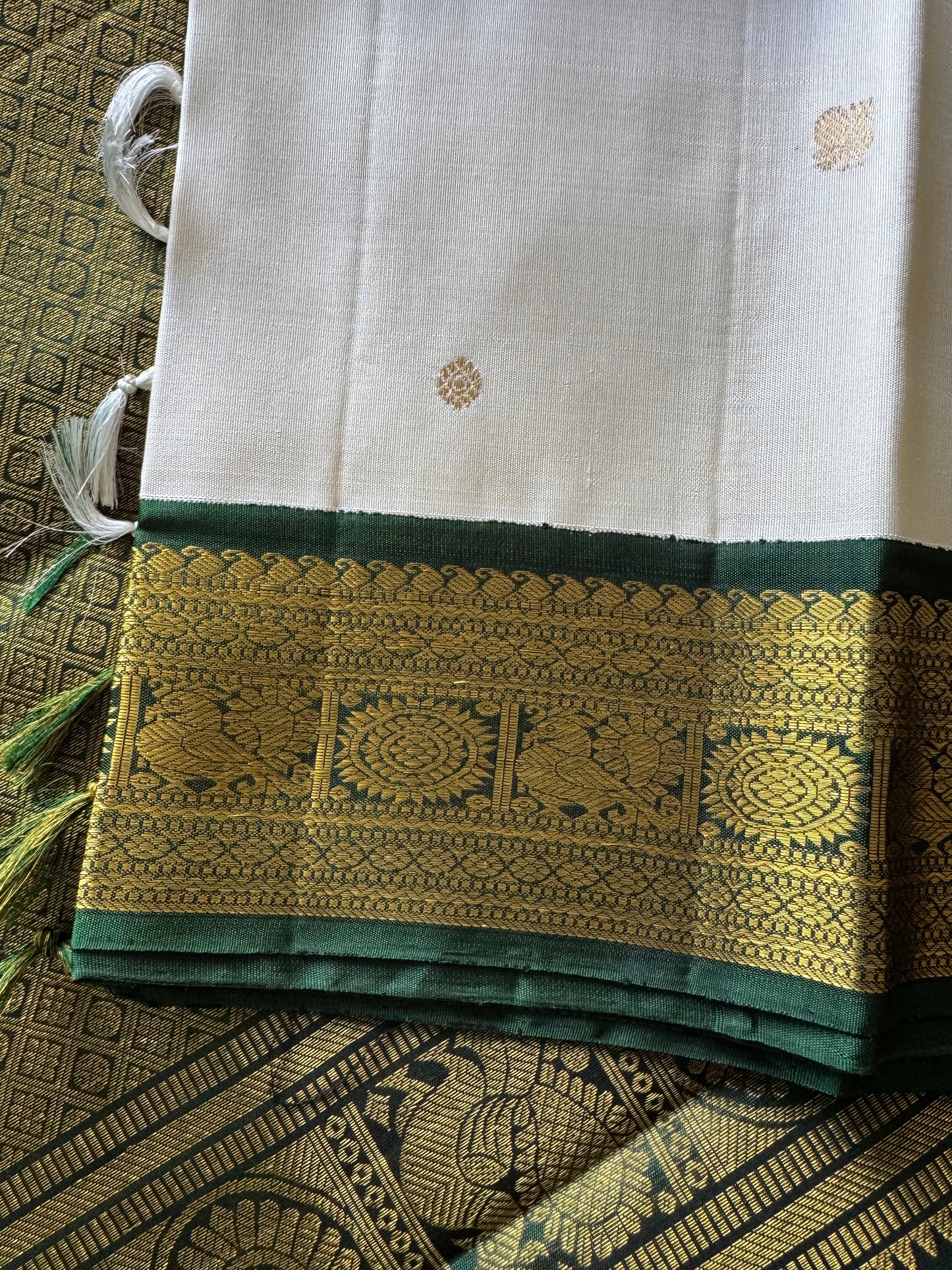 Cream and White -Korvai Kanjivaram Silk Sari