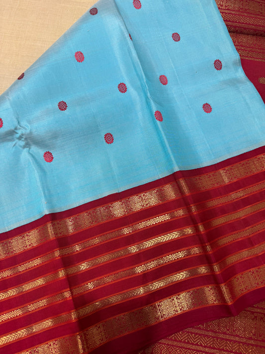 Blue and red Kanjivaram silk saree