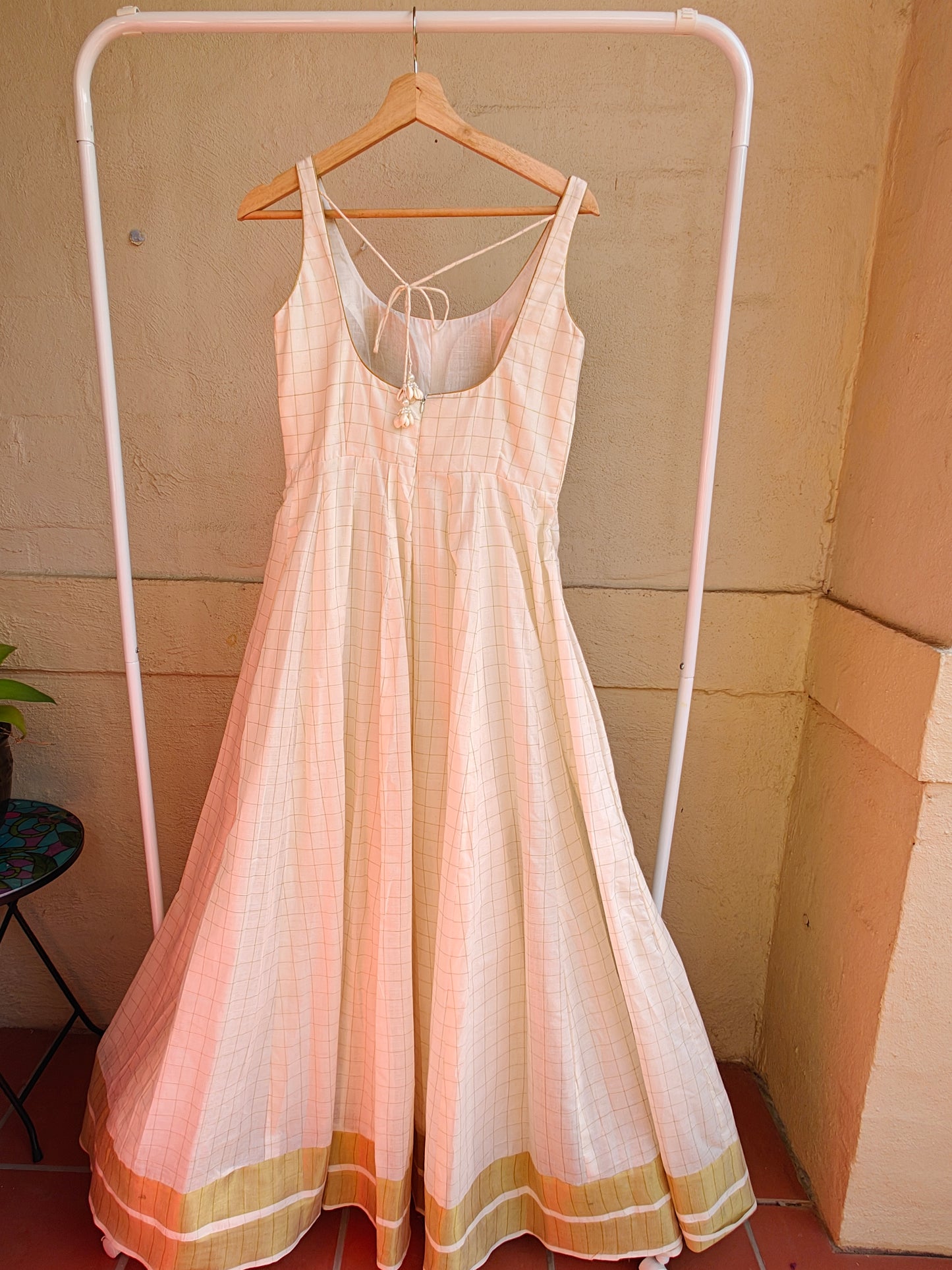 White and Gold Handloom Gown-Sleeveless