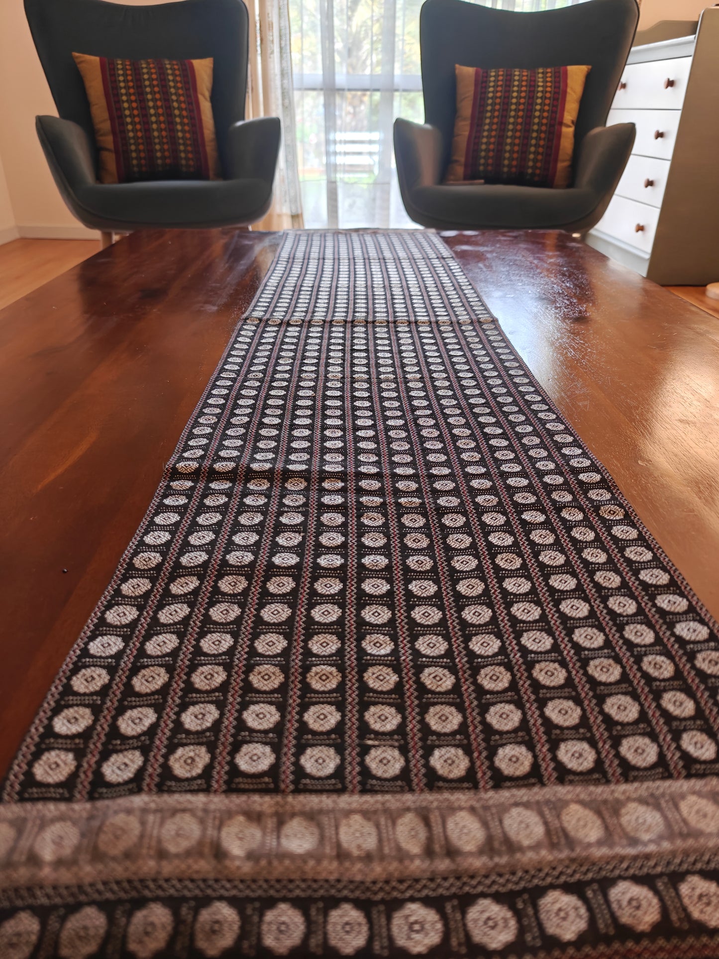 Grey Rudraksha - Reversible Silk Table Runner