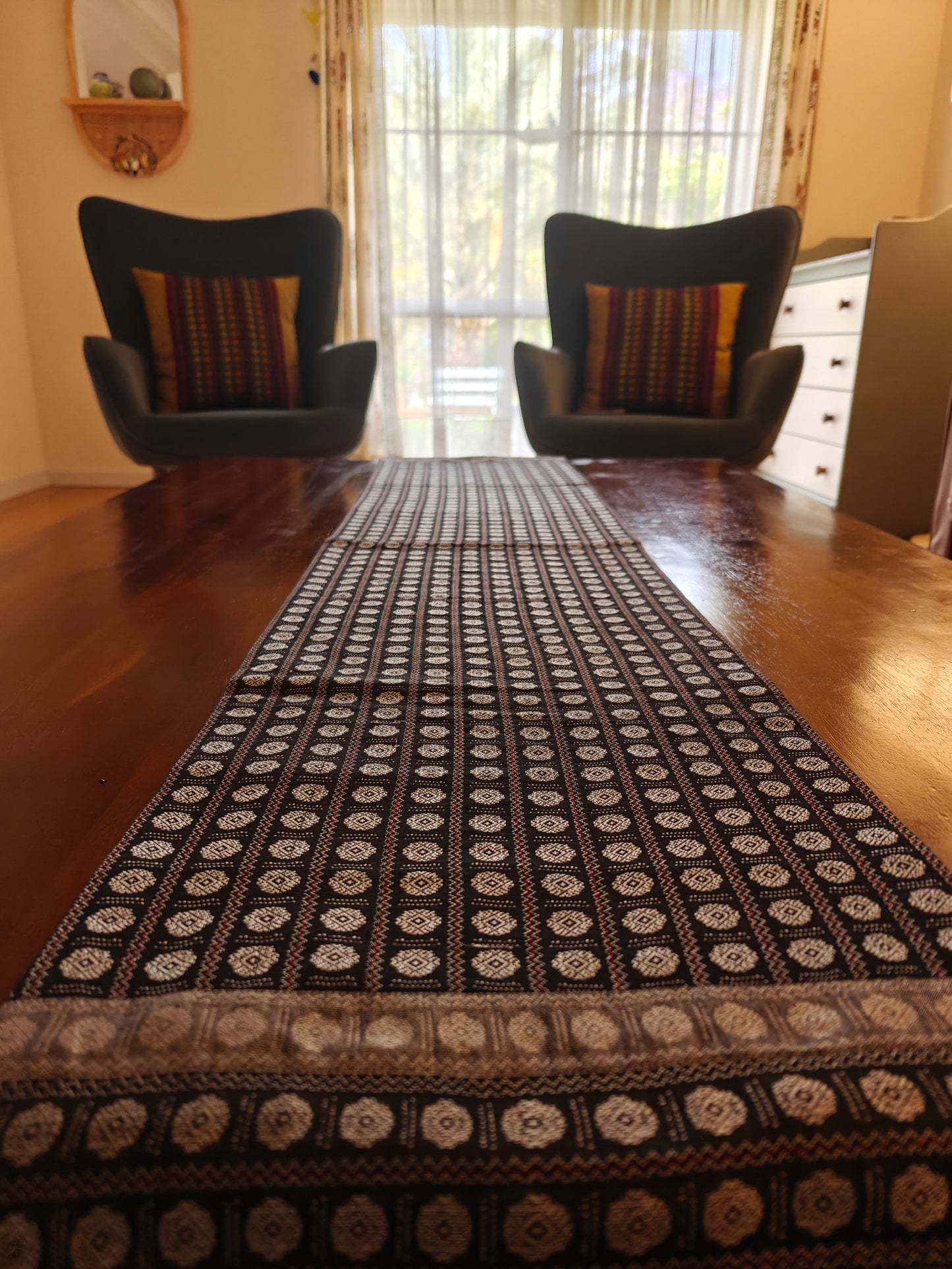 Grey Rudraksha - Reversible Silk Table Runner