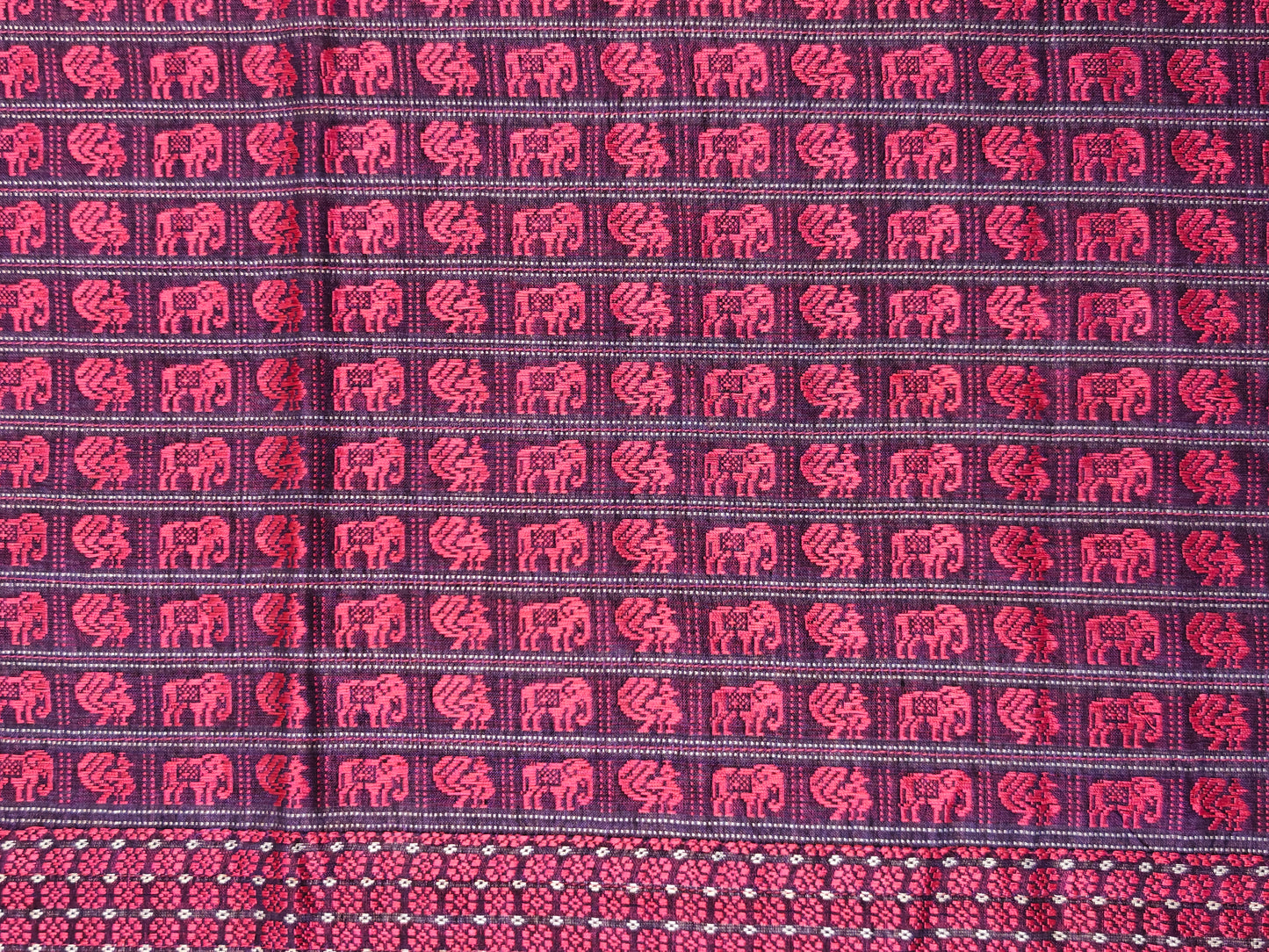 Purple  Elephant and Peacock- Reversible Silk Table Runner