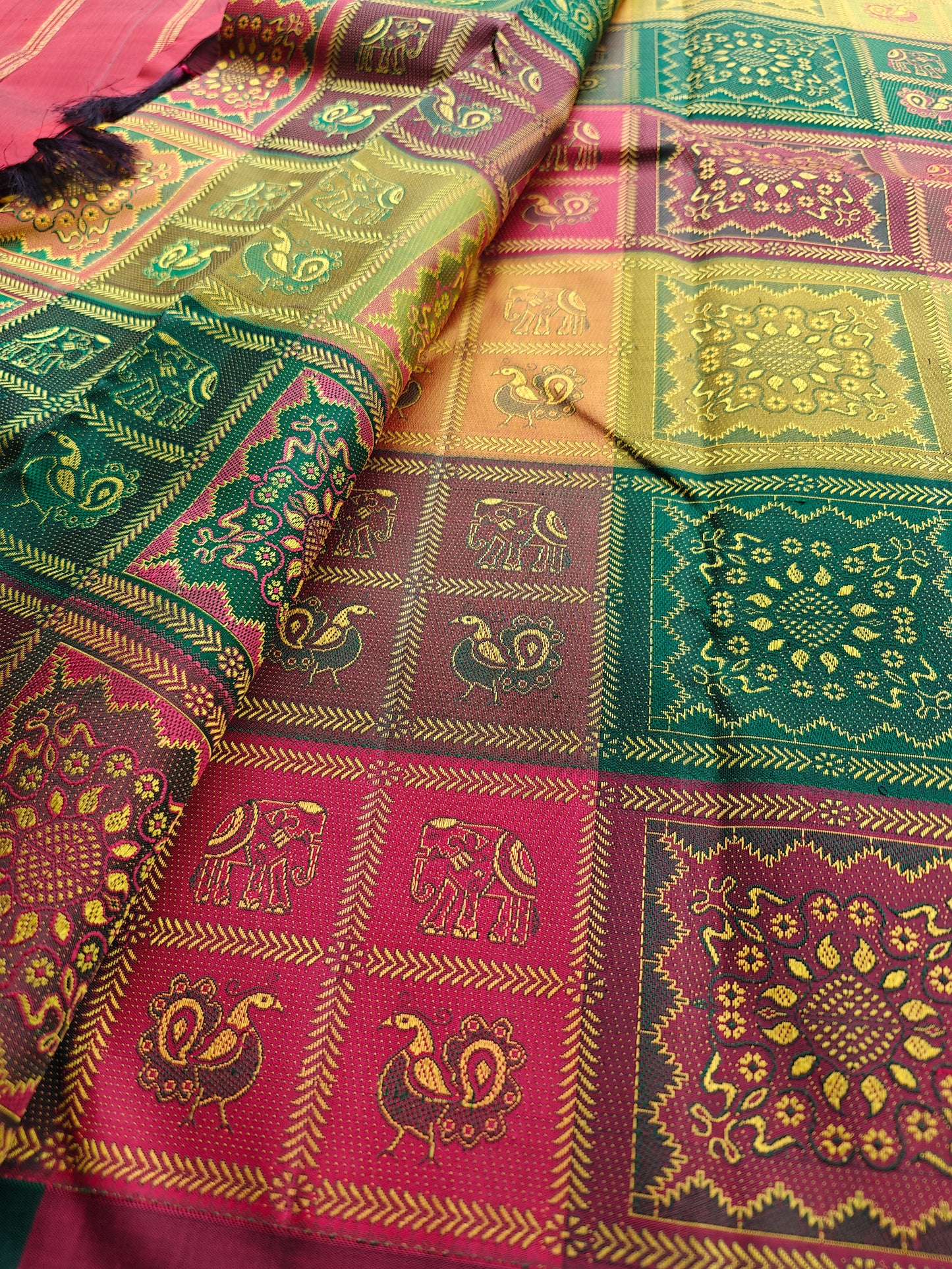 Bomkai inspired checks - Kanjivaram Silk Saree