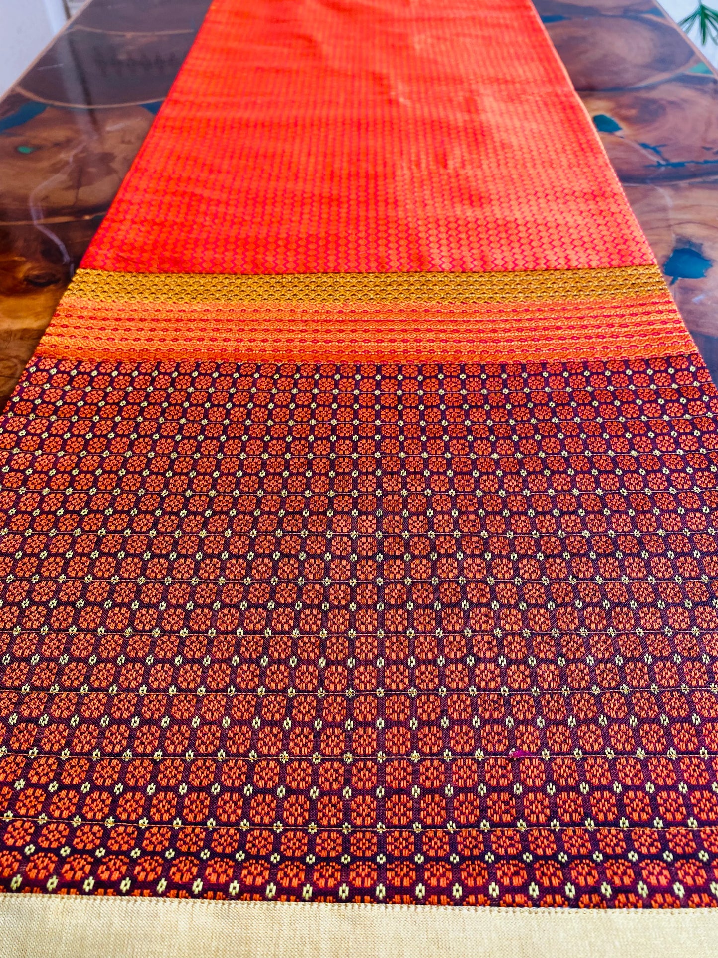 Marigold Orange  - Reversible Silk Table Runner