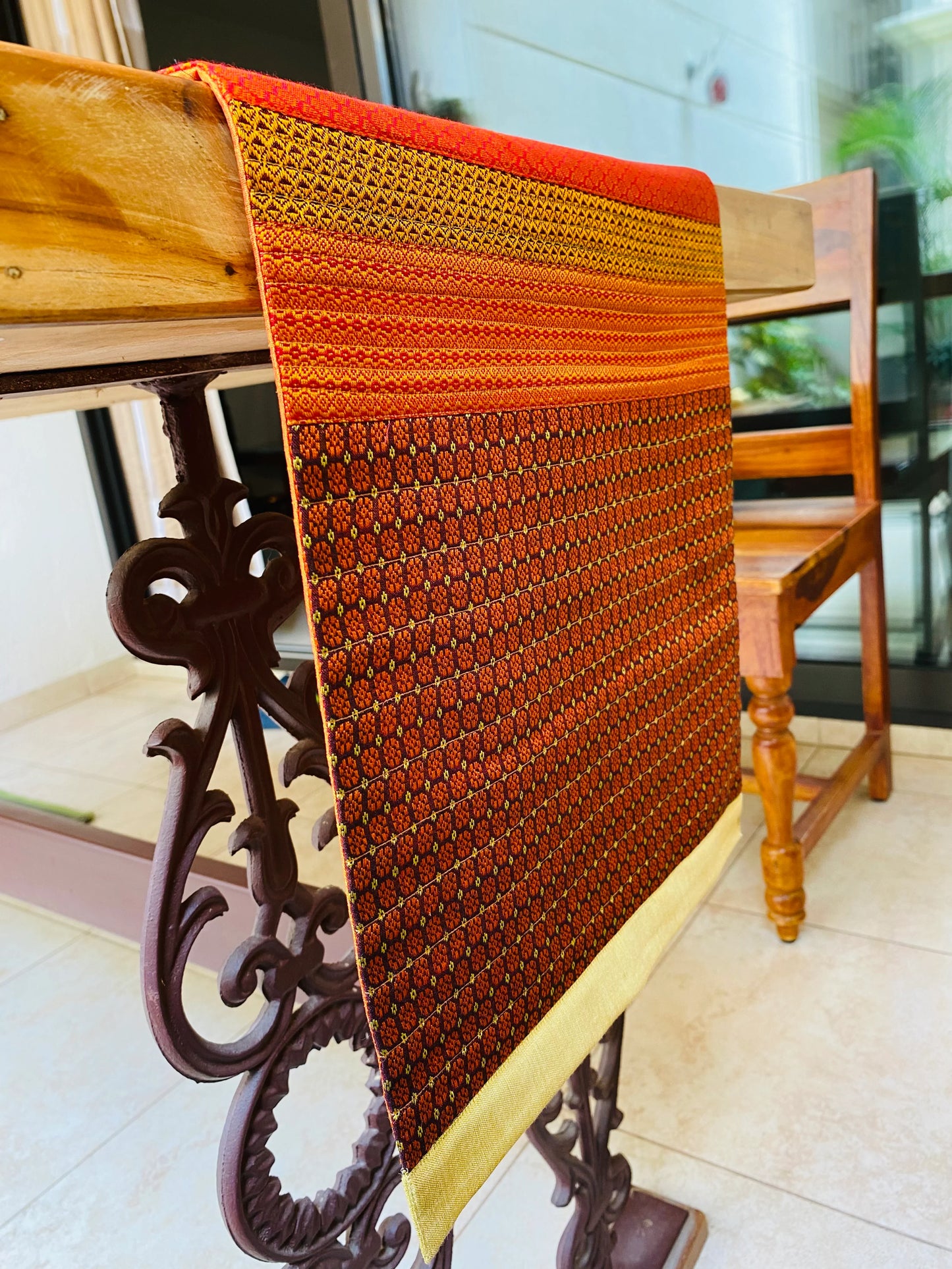 Marigold Orange  - Reversible Silk Table Runner