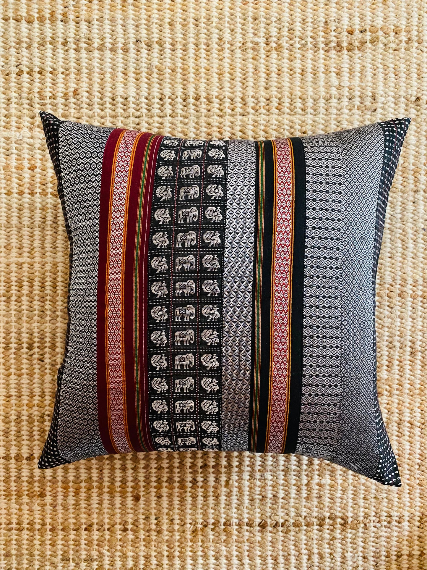 Grey, Black and Maroon -Silk Cushion Cover-18*18  (Set of 2)