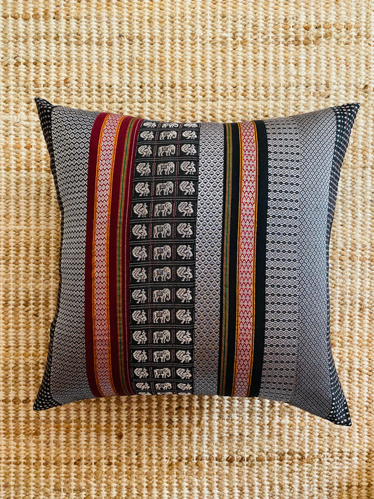 Grey, Black and Maroon -Silk Cushion Cover-18*18  (Set of 2)