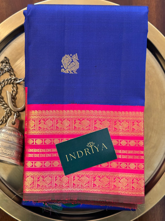 MS Blue and Rani pink-Kanjivaram Silk Saree