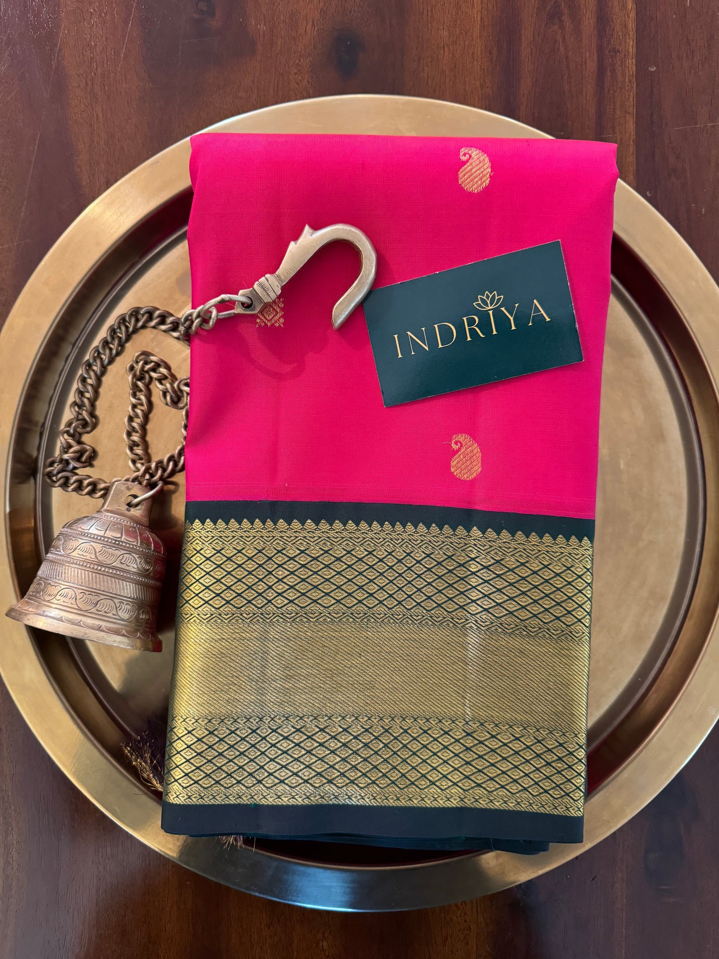 Lotus Pink with dark Green  - Kanjivaram Silk Saree