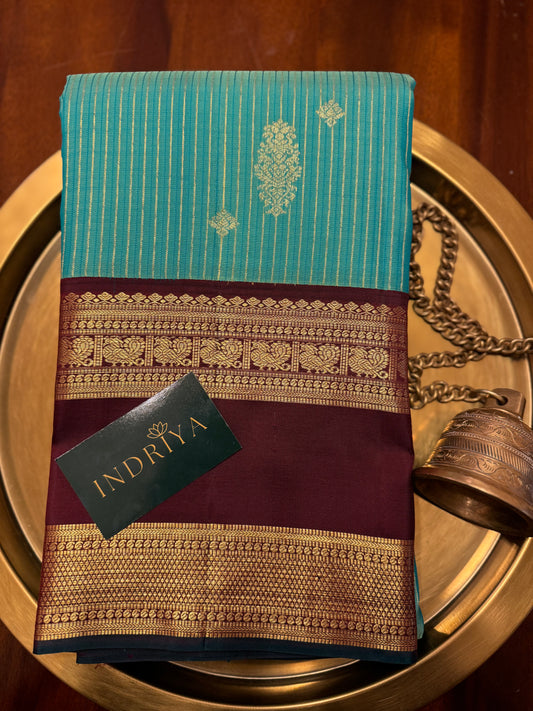 Turquoise Blue and Deep maroon-Kanjivaram Silk Saree