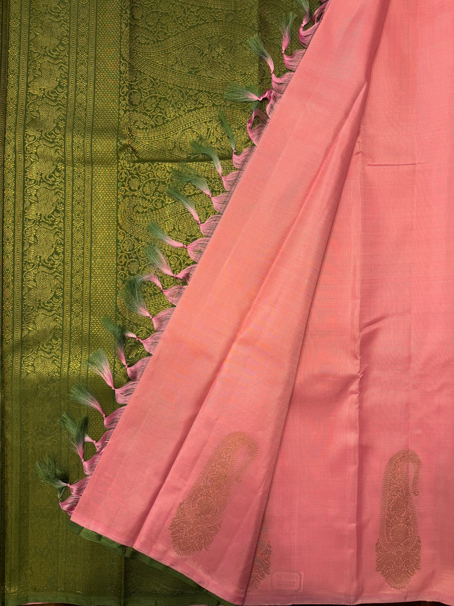 Pastel Pink with Green (Borderless) - Kanjivaram Silk Saree