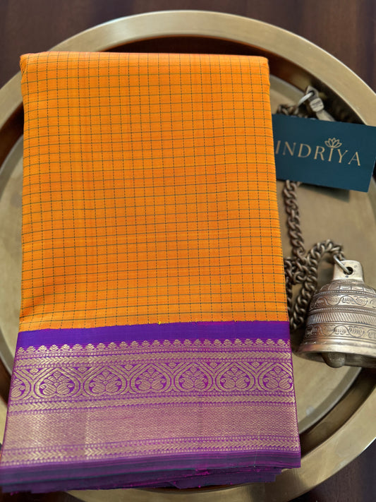 Kesar yellow and violet korvai -Kanjivaram Silk Saree