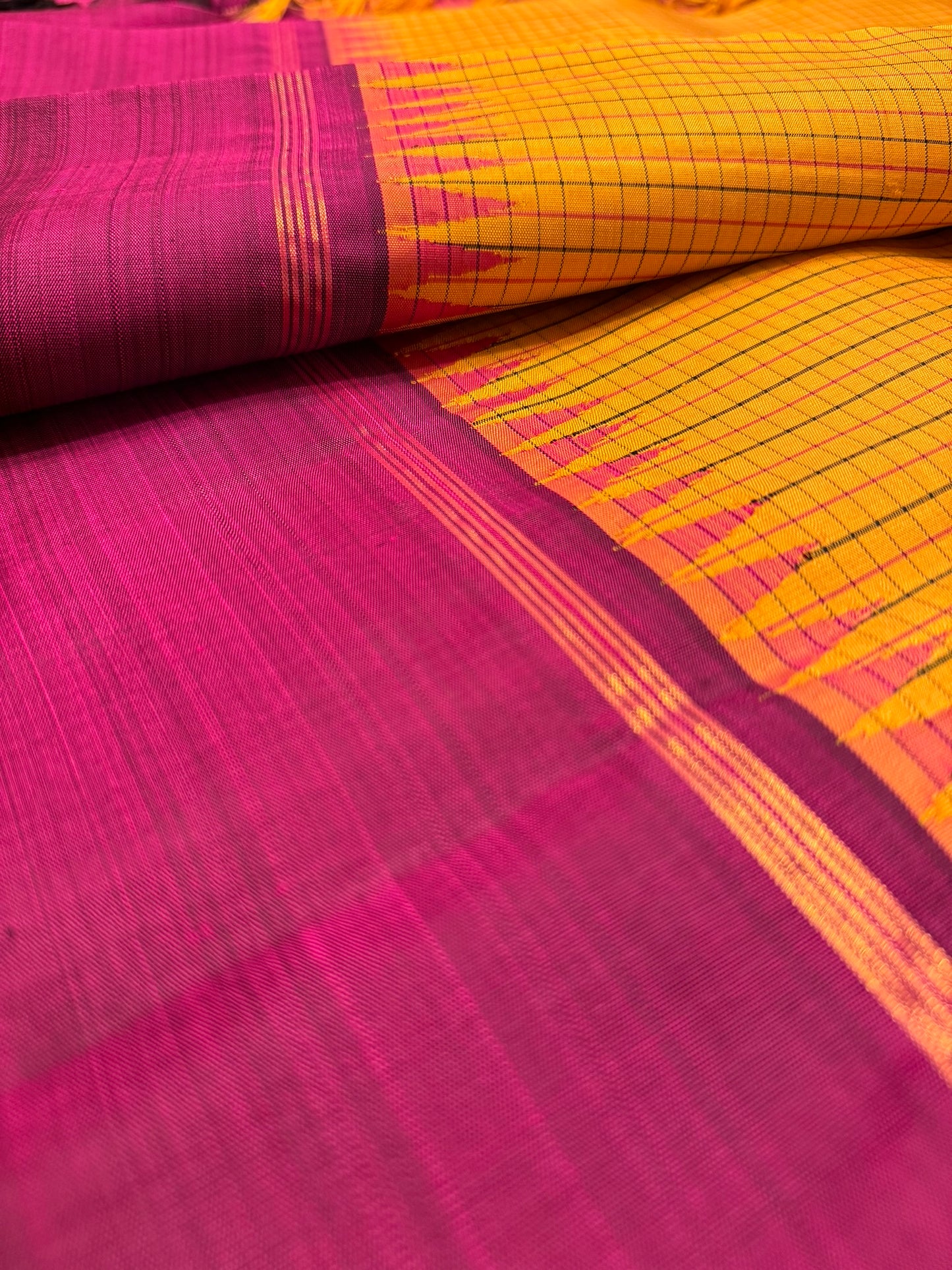 Mustard with deep purple border-Kanjivaram Silk Saree